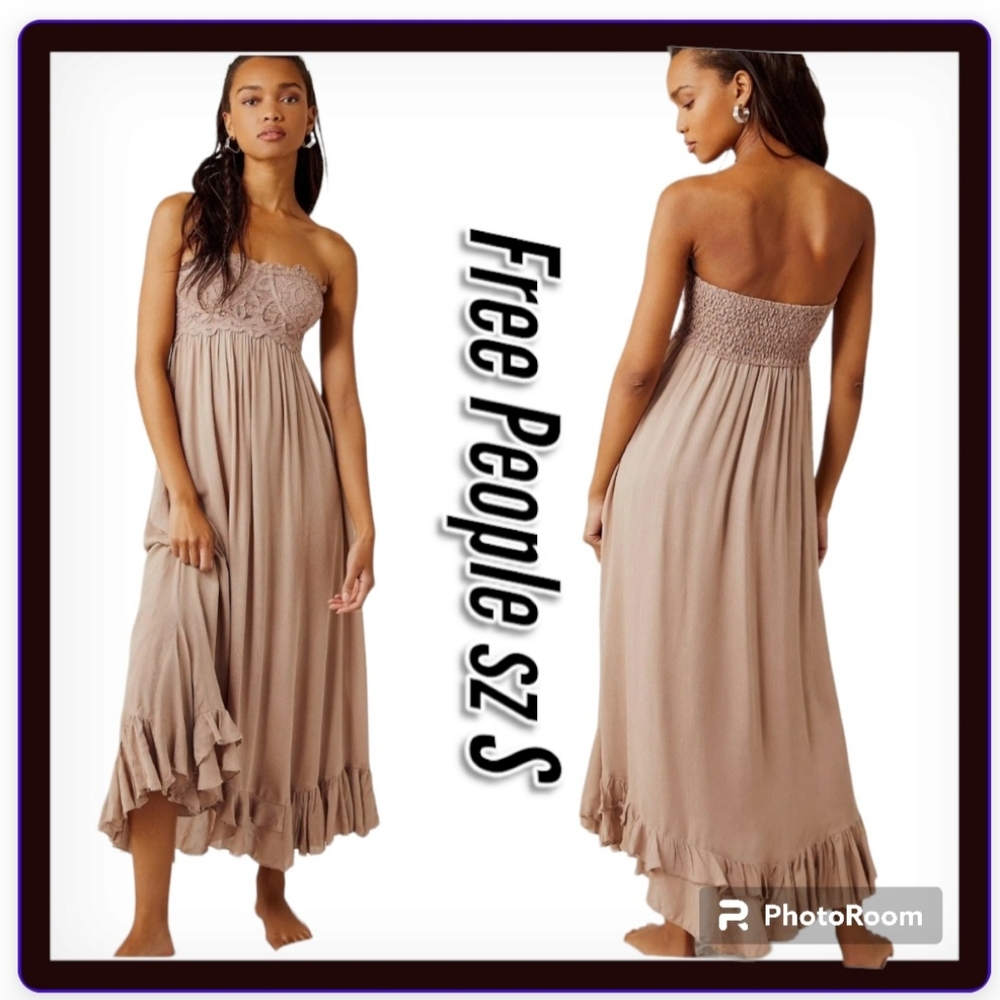 Free People Strapless Maxi Dress in Taupe